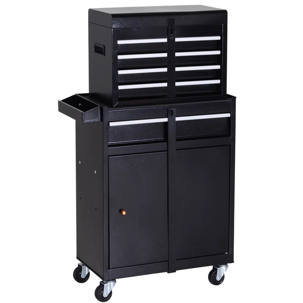 Black Metal Tool Cabinet with 5 Drawers and Pegboard - 60x28x104.5cm