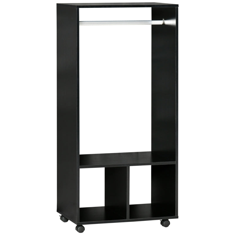 Black Mobile Wardrobe with Clothes Rail and Shelves