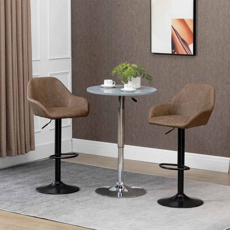 Dark Brown Swivel Bar Stools Set of 2, Adjustable with Footrest and Backrest