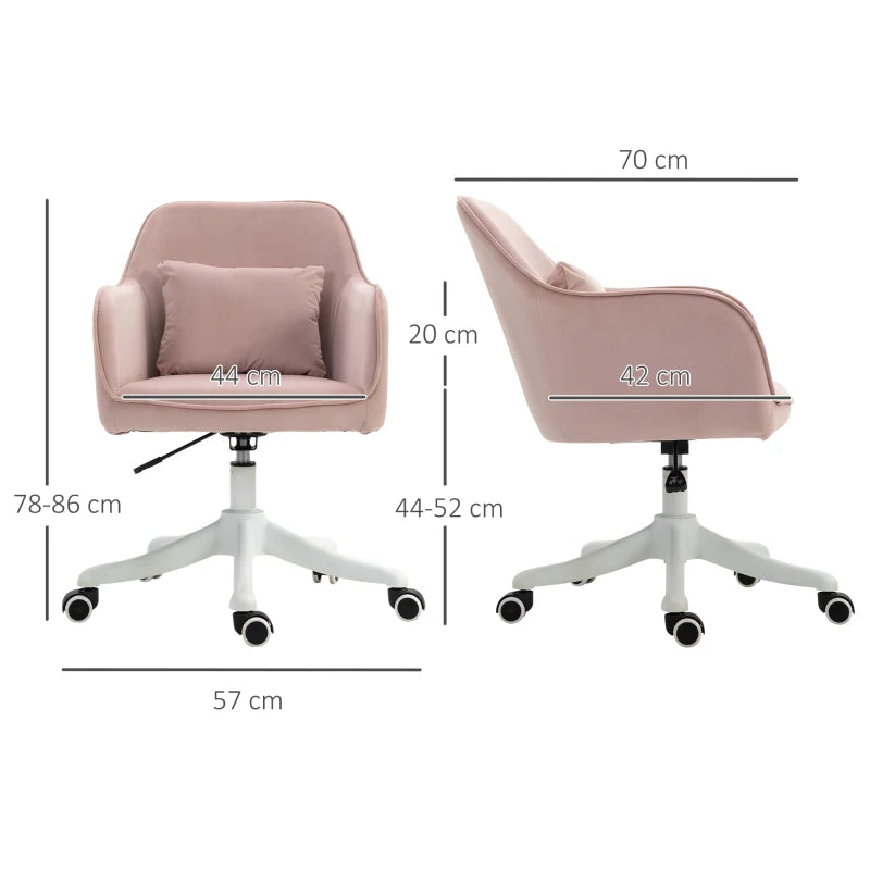 Velvet Pink Office Chair with Massage Lumbar Pillow