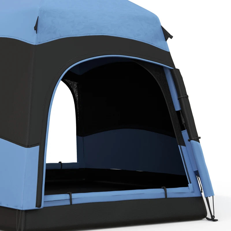 Hexagon Double Layer Camping Tent, 4-Person, Blue/Black