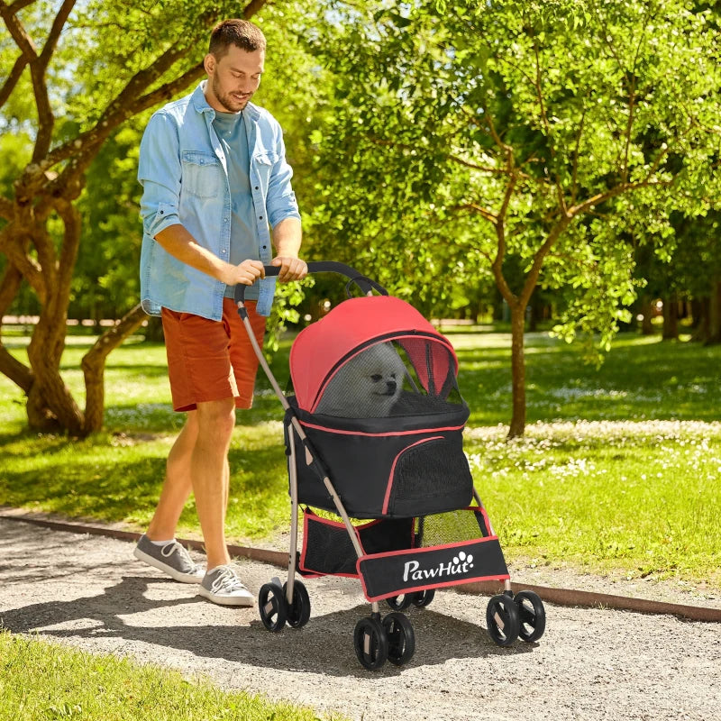 Red 3-in-1 Detachable Pet Stroller for Extra Small and Small Dogs