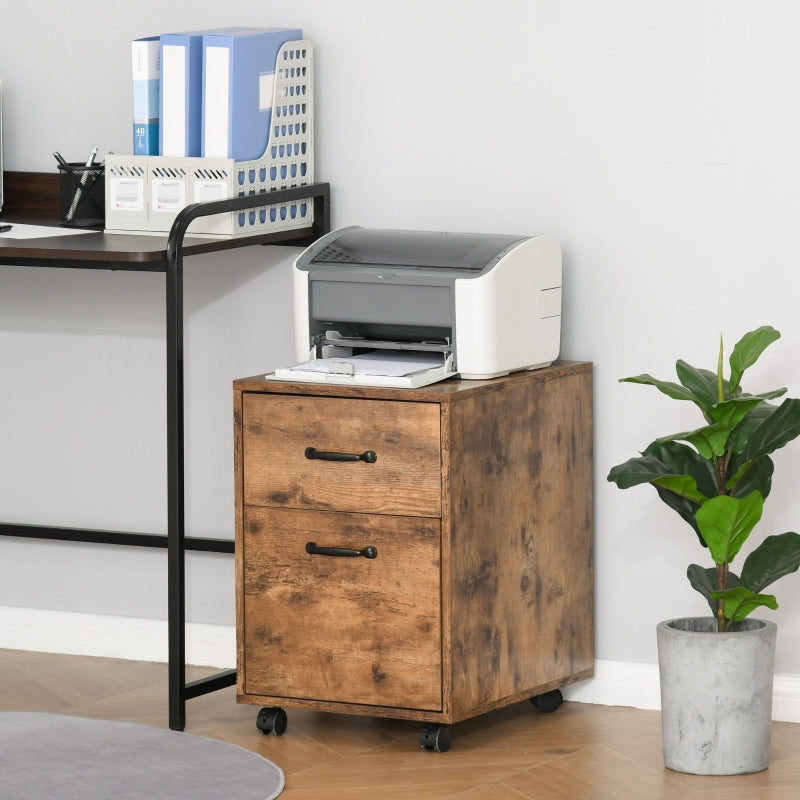 Rustic Brown 2-Drawer Mobile File Cabinet for Letter-Sized Documents