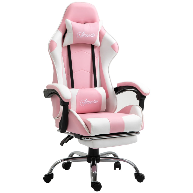 Pink Gaming Chair with Lumbar Support, Footrest & Headrest