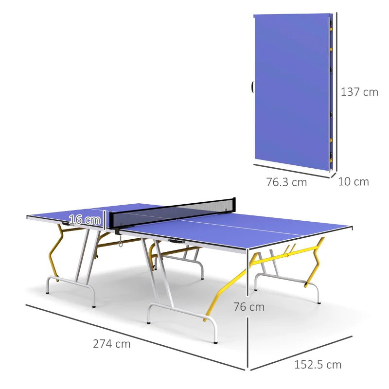 9FT Foldable Table Tennis Table Set with Cover, Net, Paddles, Balls - Blue