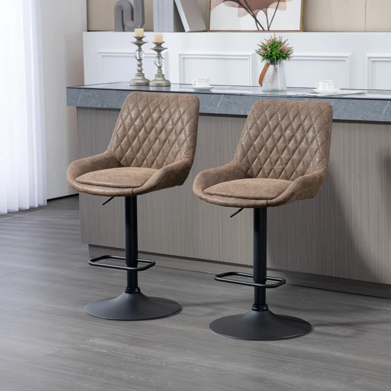 Brown Faux Leather Retro Bar Stools Set of 2