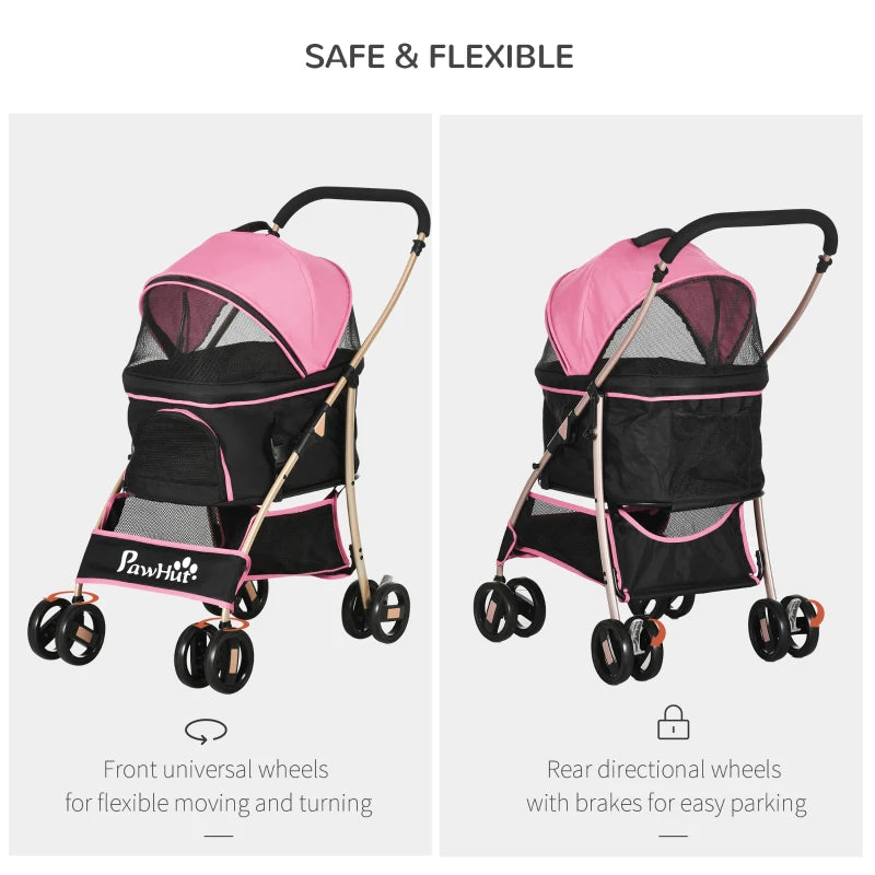 3-in-1 Pink Pet Stroller for Extra Small & Small Dogs