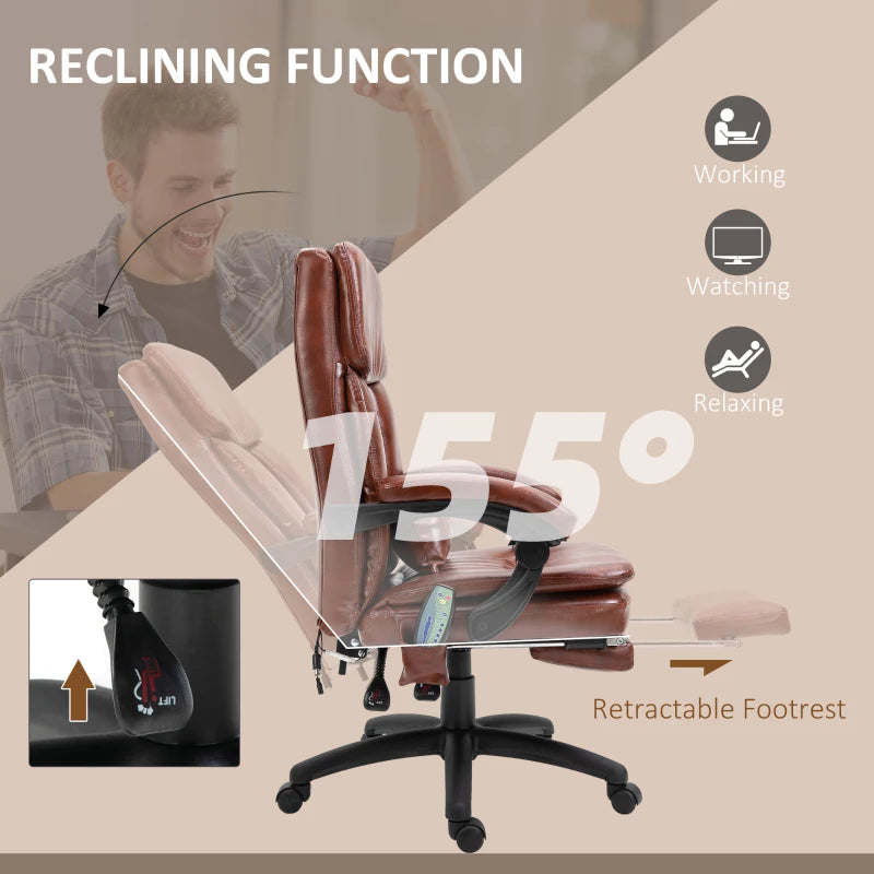 Brown Massage Office Chair with Footrest & Reclining Back