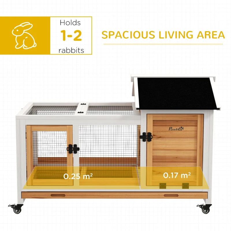 Yellow Wooden Small Pet Hutch with Removable Tray and Wheels