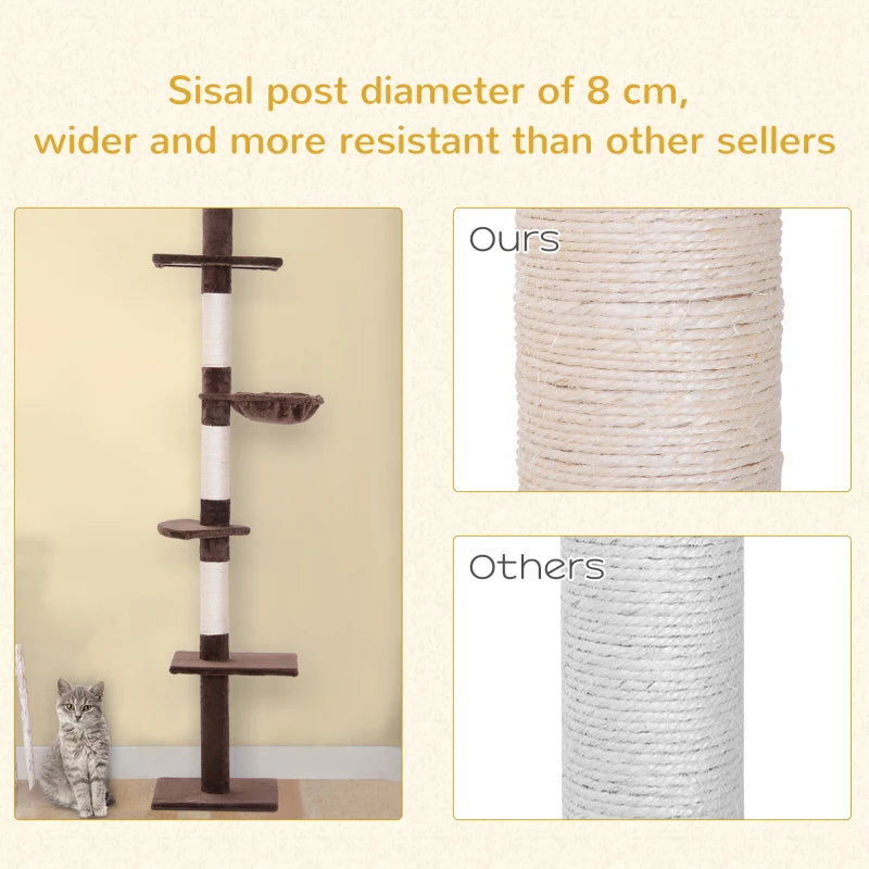 Adjustable Brown Cat Climbing Tower - 5-Tier Indoor Kitty Activity Center