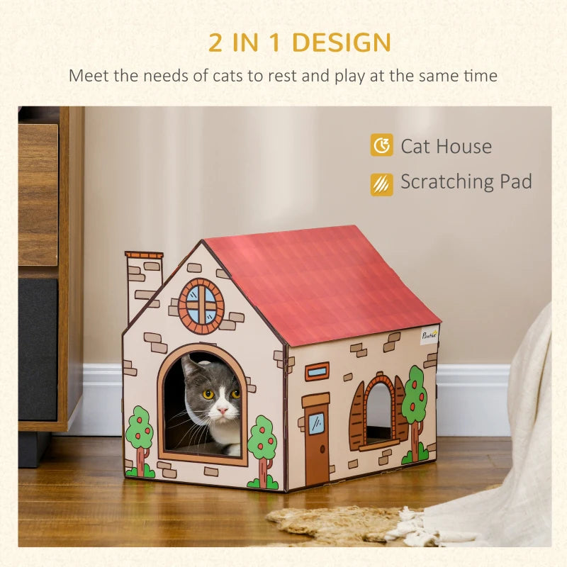 Cat House & Scratching Board Combo - Grey