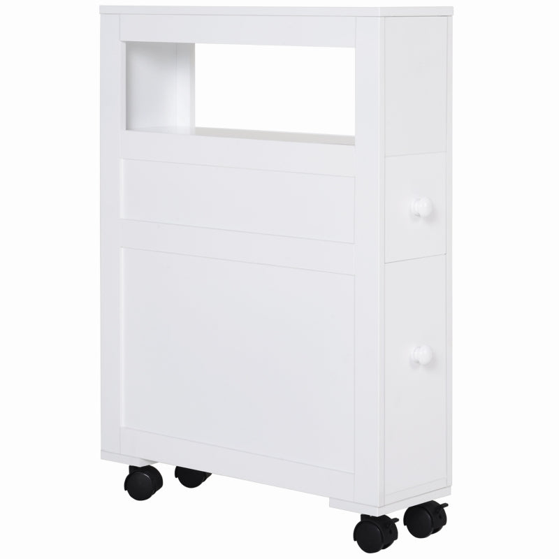 White Slim Bathroom Storage Cart with 2 Drawers & Wheels