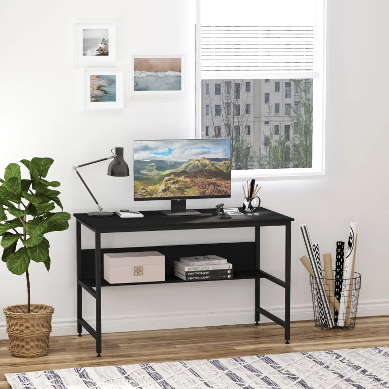 Black Metal Frame Computer Desk with Storage Shelf, 120 x 60cm