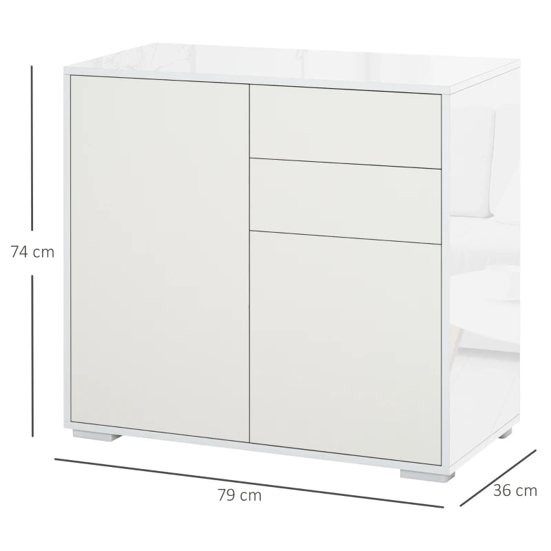 White High Gloss Sideboard with Push-Open Design and 2 Drawers