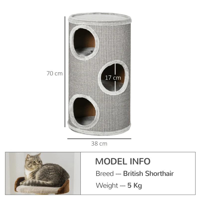 Light Grey Cat Climbing Frame with Sisal Cover and Cozy Platform