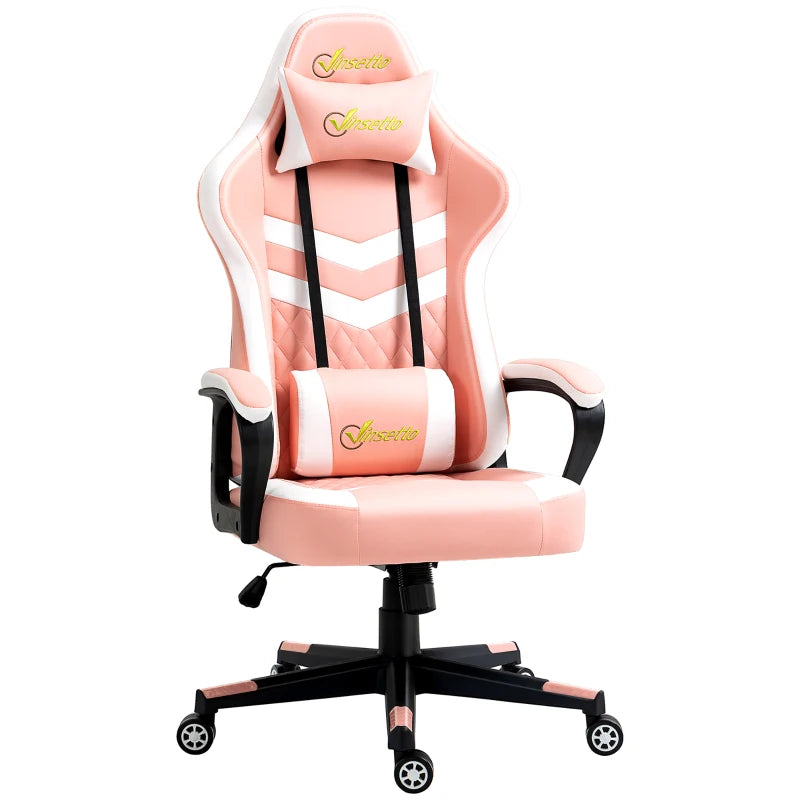 Pink Gaming Chair with Lumbar Support and Swivel Wheels