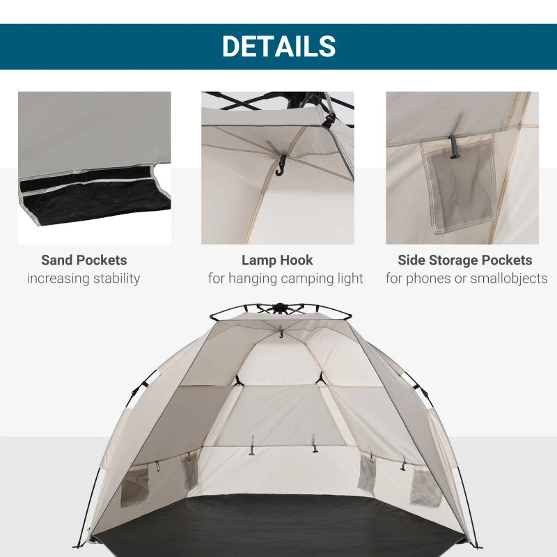 Portable Beach Tent for 1-2 People | Pop-up Design with Mesh Windows & Carry Bag | Cream