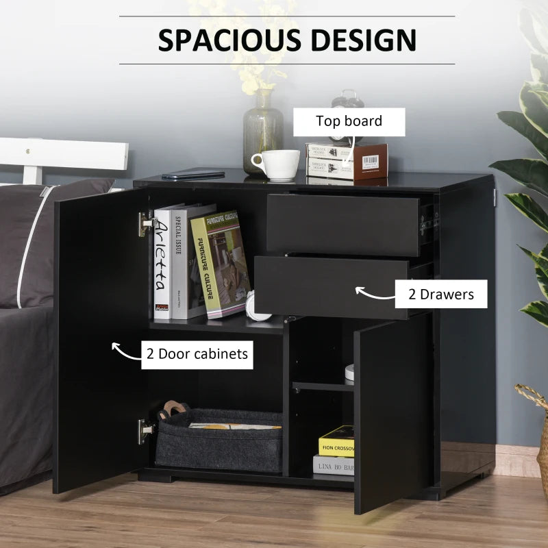 Black High Gloss Sideboard with Push-Open Design and 2 Drawers