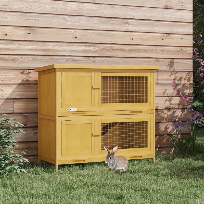 Yellow Double Decker Pet Cage with Sliding Tray, 100 x 47 x 91cm