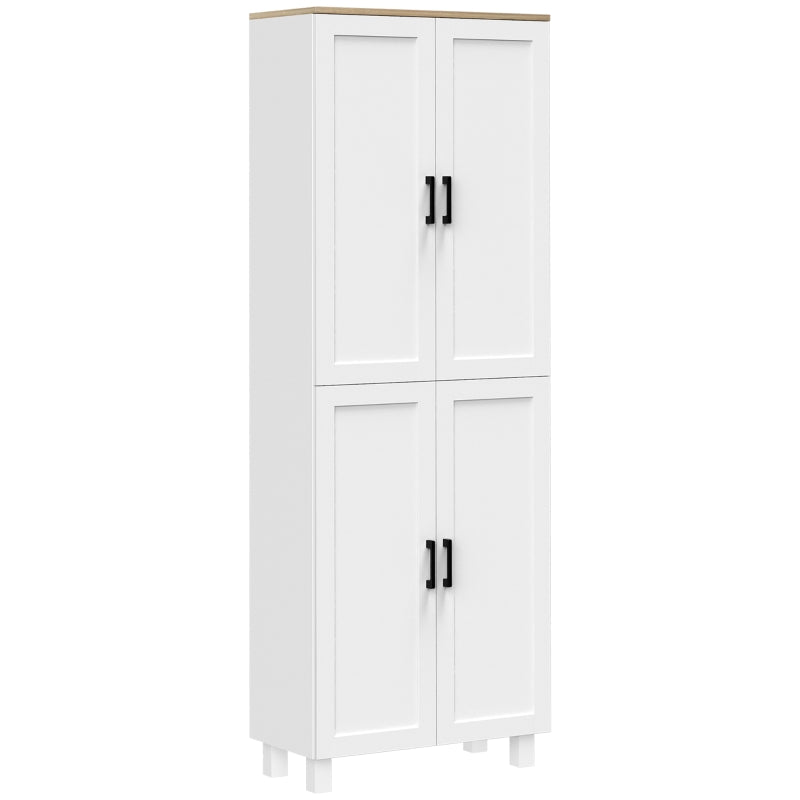 White Freestanding Kitchen Storage Cabinet, 4-Door Organizer, Adjustable Shelves - 170cm