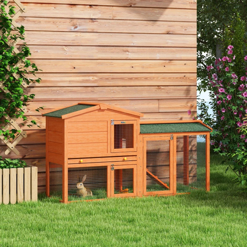 Orange 2 Tier Rabbit Hutch with Run and Ramp