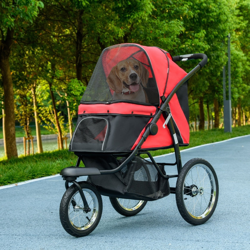 Red Foldable Pet Stroller for Small to Medium Dogs