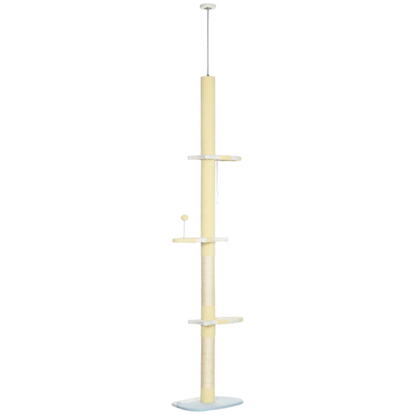 Yellow Cat Tree with Adjustable Height and Multi-Layer Activity Center