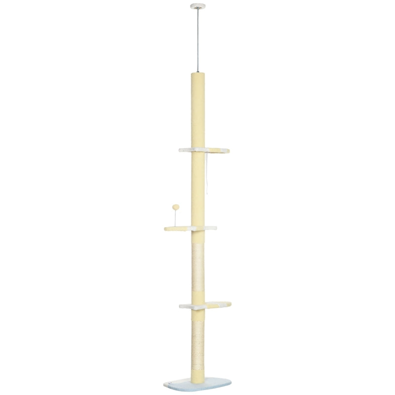 Yellow Cat Tree with Adjustable Height and Multi-Layer Activity Center