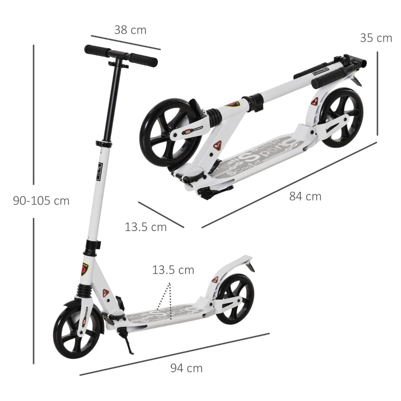 White Folding Kick Scooter with 2 Big Wheels for Teens and Adults 14+