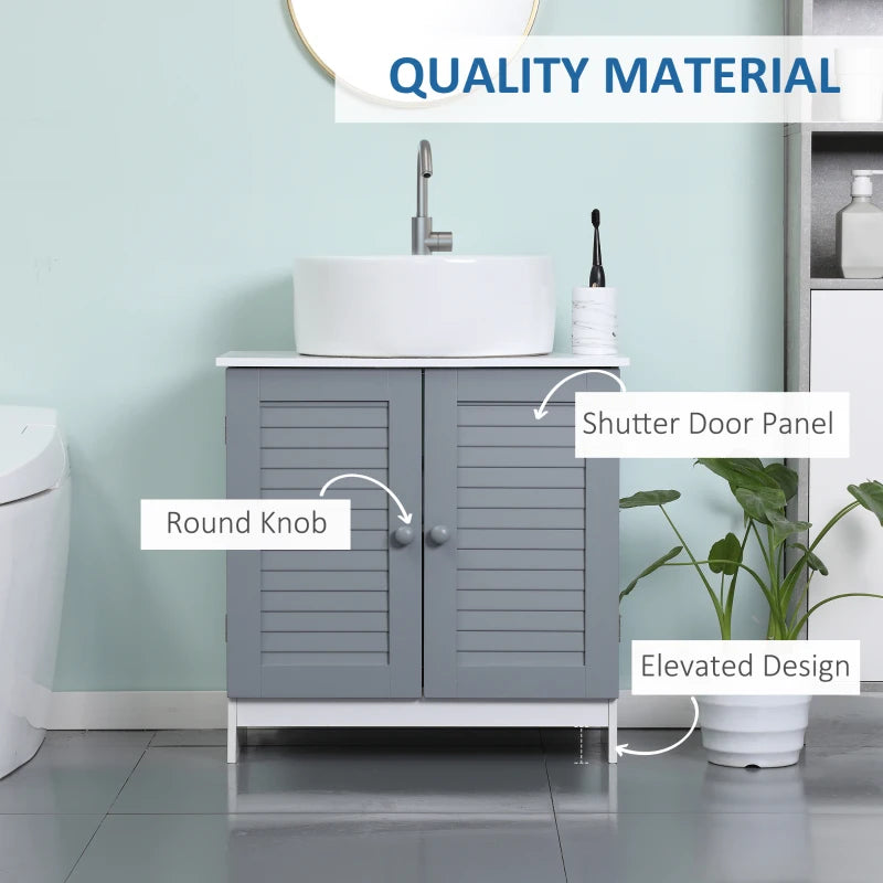 Grey & White Under Sink Bathroom Storage Cabinet with Adjustable Shelf