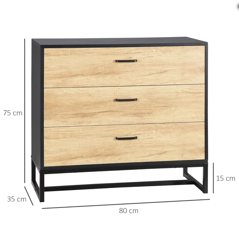 Natural 3-Drawer Steel Frame Storage Cabinet - Bedroom & Living Room Organizer