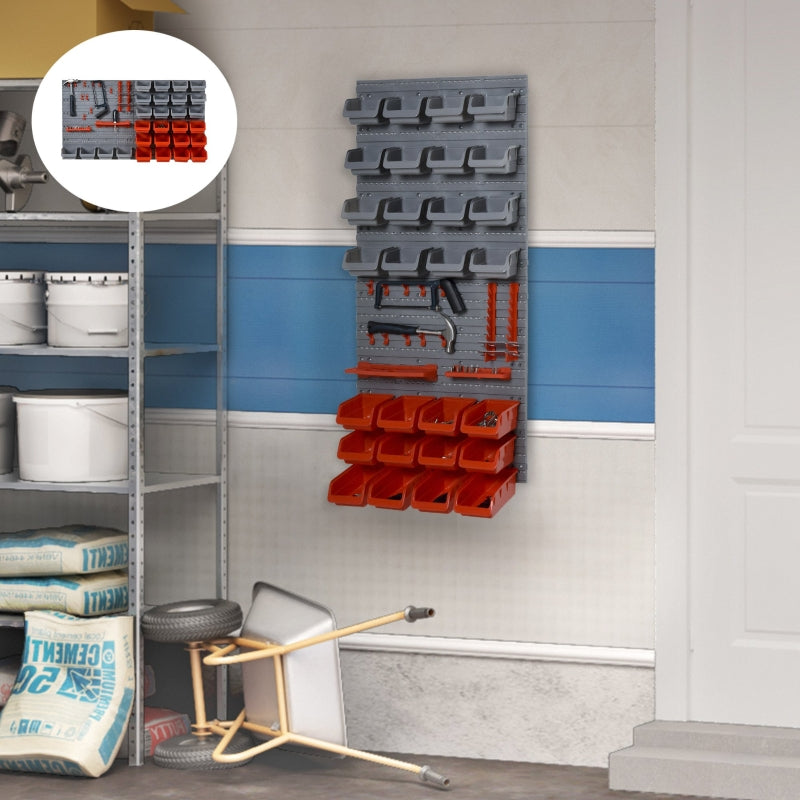 Red Wall Mounted Tool Rack Organizer with 44 Pieces