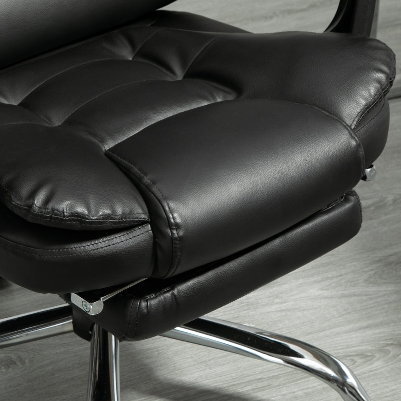 Black PU Leather Executive Office Chair with Swivel Wheels & Reclining Backrest