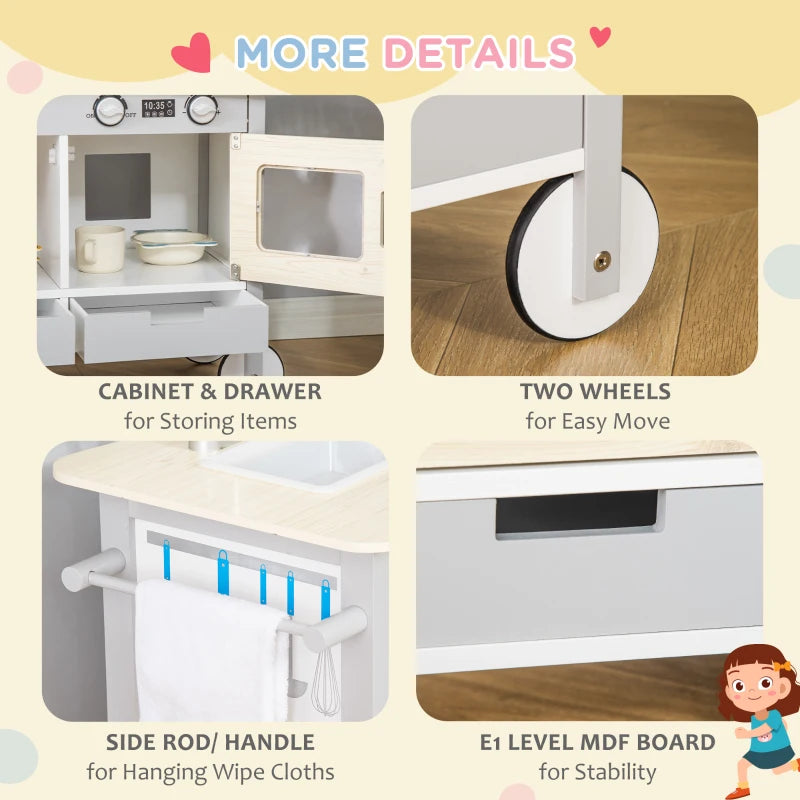 Wooden Kids Toy Kitchen Playset - White Pretend Cooking Set