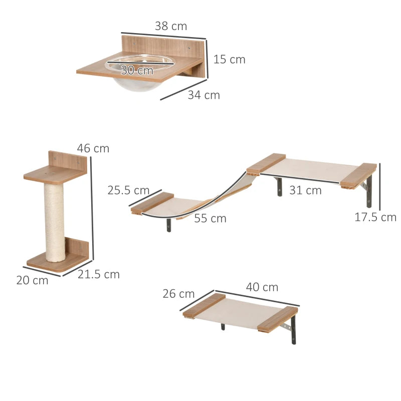 Brown Wall-Mounted Cat Climbing Shelf Set