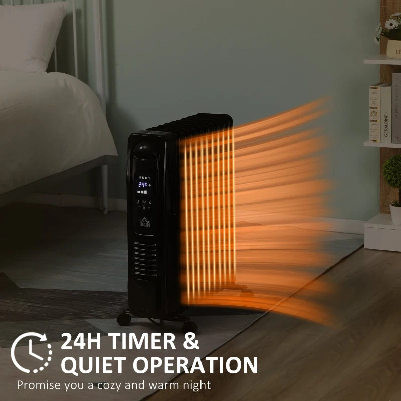 Black 2500W Digital Oil Filled Radiator with Timer & Remote