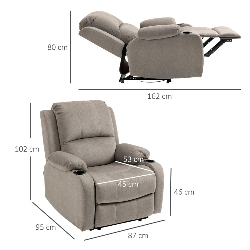 Brown Microfibre Recliner Armchair with Leg Rest and Cup Holder