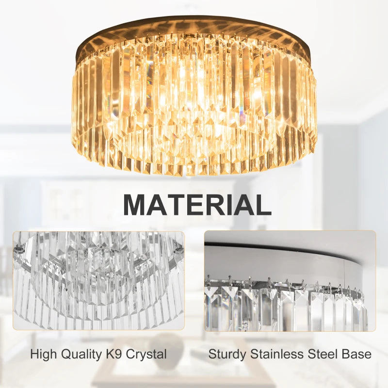 Modern Crystal Chandelier - 10-Light Stainless Steel Flush Mount Ceiling Light (Silver)