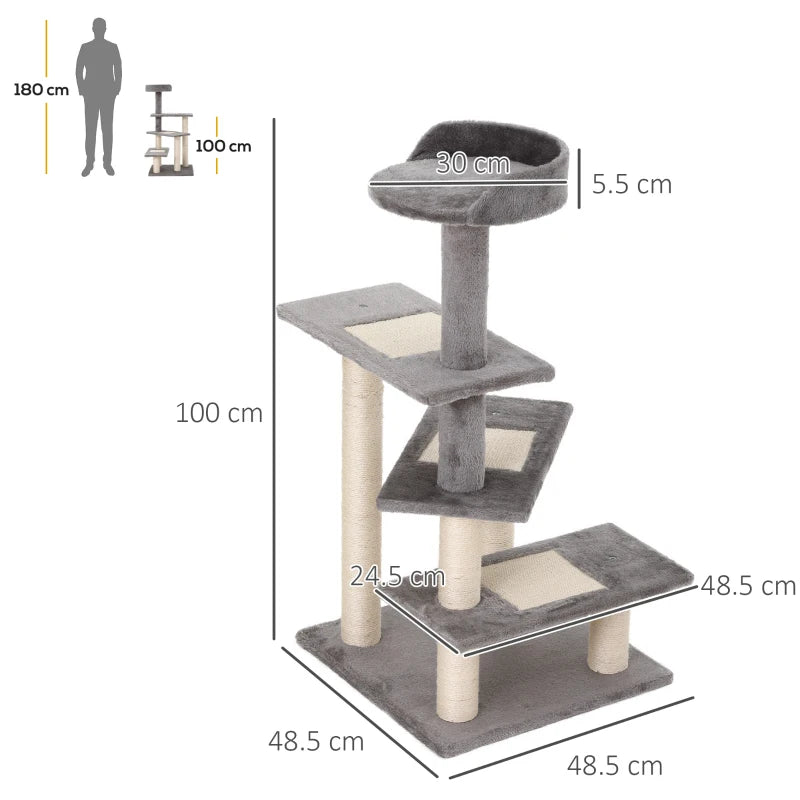 Grey 100cm Cat Tree Climbing Tower Scratching Post