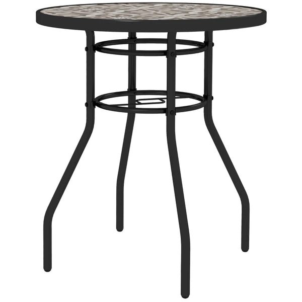 Brown Round Garden Table with Glass Printed Top - 60cm