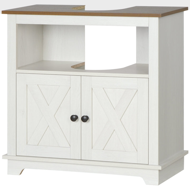 White Bathroom Vanity Cabinet with Double Doors and Shelves, 60x30x60cm