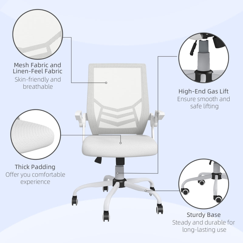 White Mesh Office Chair with Flip-up Armrests and Lumbar Support