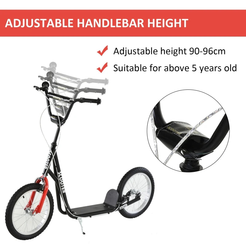 Black Kids Kick Scooter with Adjustable Height, Anti-Slip Deck, Dual Brakes, Rubber Tyres - Ages 5+