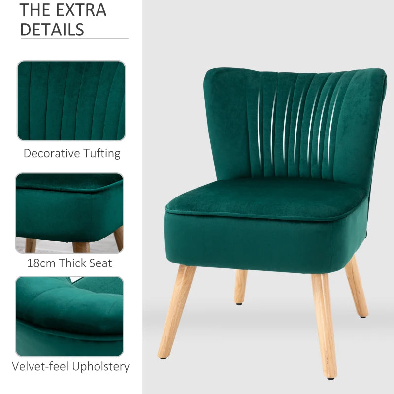 Green Velvet Tub Accent Chairs Set of 2 with Curved Back and Wood Legs