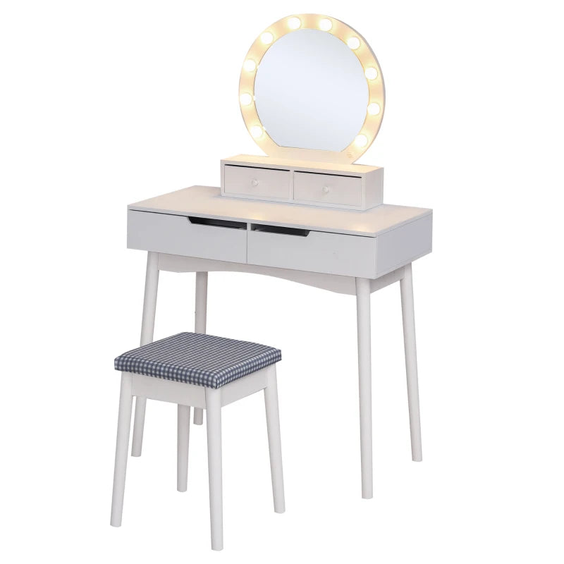 White LED Dressing Table Set with 4 Drawers for Bedroom