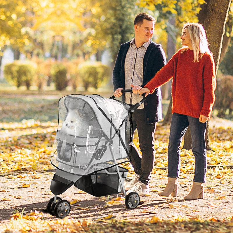 Grey Pet Stroller with Cover for Small Dogs, Folding Cat Pram