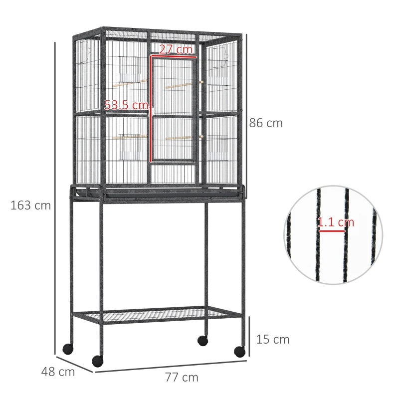 Metal Bird Cage for Parakeets - Canary Cage with Stand & Storage - Blue