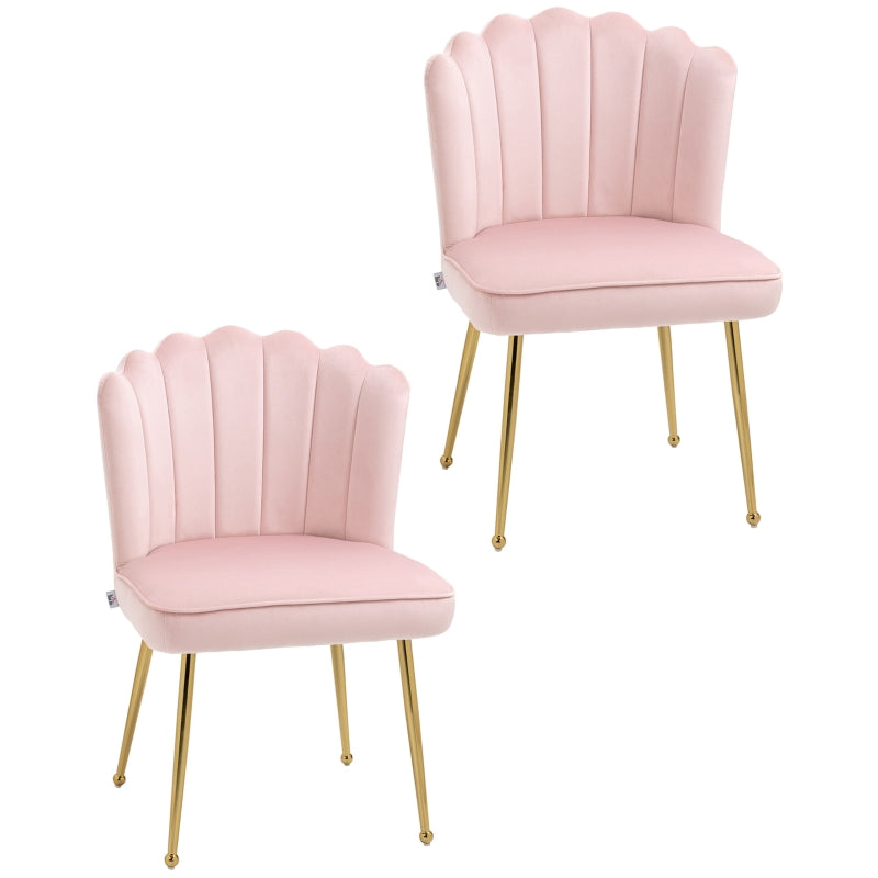 Velvet Pink Dining Chairs Set of 2 with Gold Metal Legs