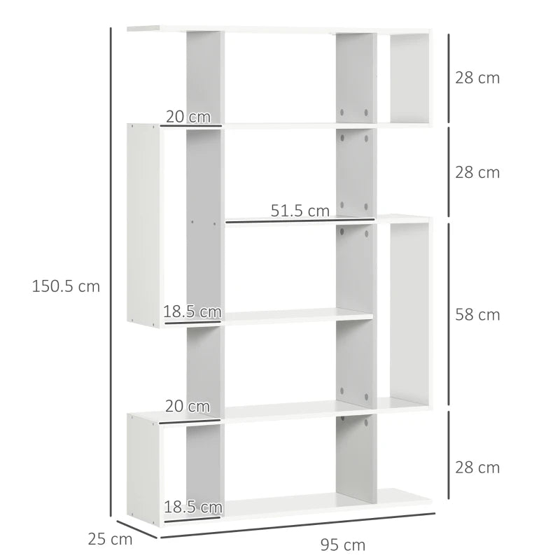 White 5-Tier Modern Bookcase with 13 Open Shelves