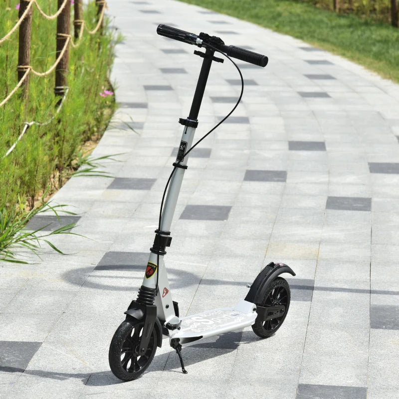 Silver Folding Kick Scooter with Shock Absorption for Teens and Adults
